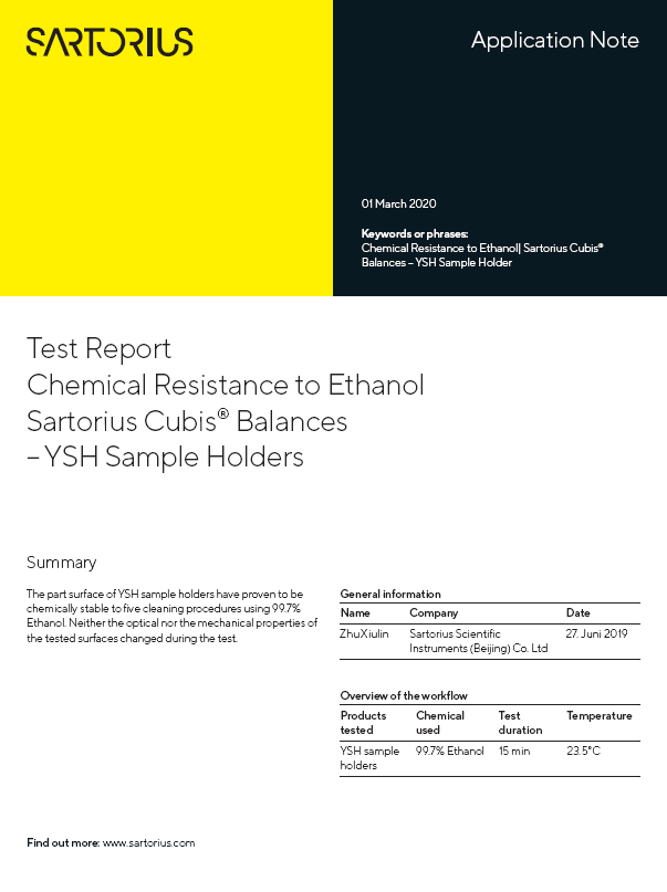 Izvještaj o ispitivanju kemijske otpornosti Cubis® vage na etanol - Sartorius Libra Elektronik