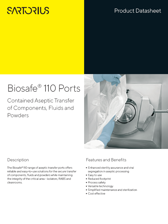 Biosafe® 110 portovi za aseptični prijenos komponenata, tekućina i praha - Sartorius Libra Elektronik