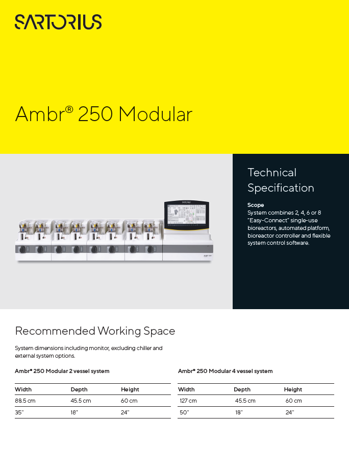 Ambr® 250 Modular tehničke specifikacije - Sartorius Libra Elektronik